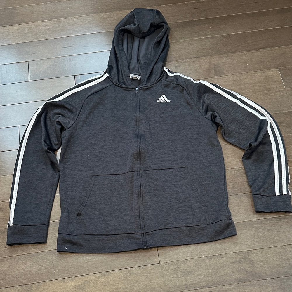 Adidas Dark Gray Fleece Jacket Size XL 18/20 Big Kids